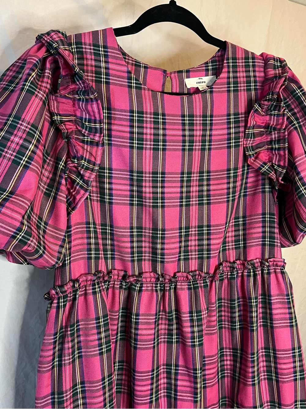 Pink Plaid Tiered Dress with Ruffle Details - Picture 2 of 7